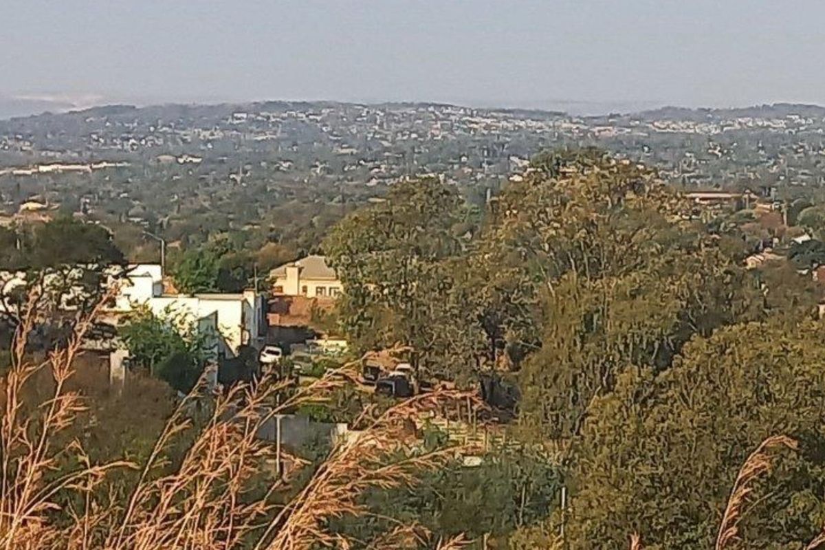 A scenic elevated view overlooking the surrounding residential neighborhood and lush landscape.