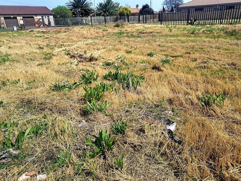 A vacant residential plot featuring dry, overgrown grass and perimeter fencing, offering a blank canvas for future development.