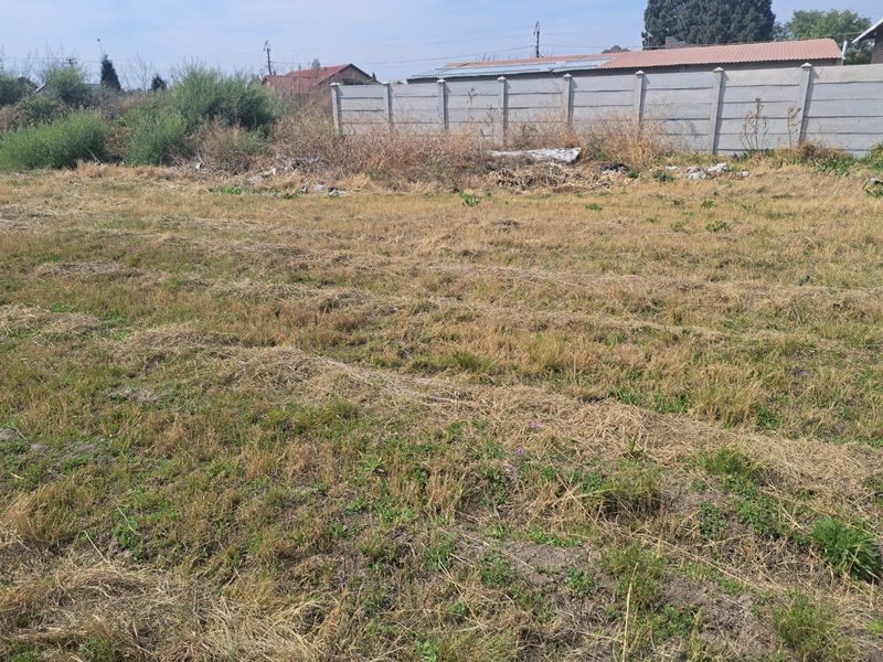 A vacant residential plot featuring dry grass and a precast concrete boundary wall at the rear.