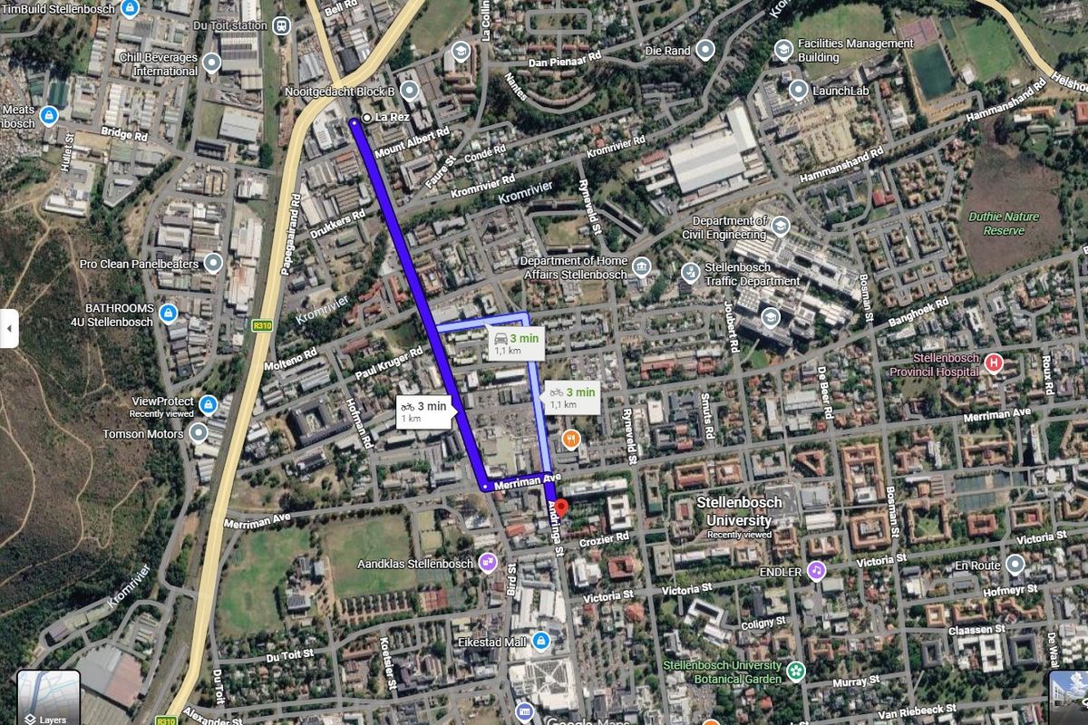 An aerial map view showing the location and surrounding infrastructure of the property in Stellenbosch.
