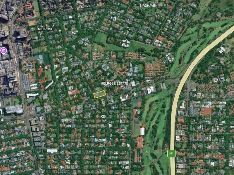 An aerial satellite view showing the location of the property within the Melrose Estate neighbourhood.
