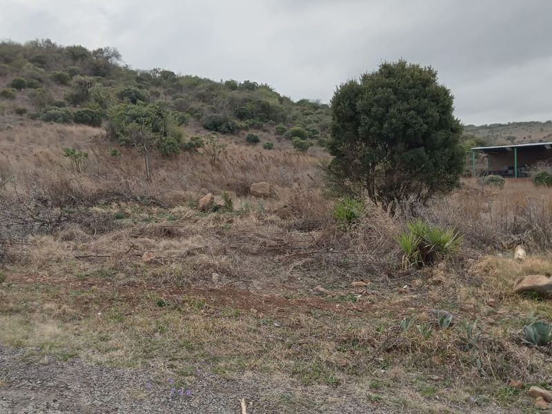 A view of the vacant residential land featuring sloped terrain, natural vegetation, and an existing outbuilding structure in the background.