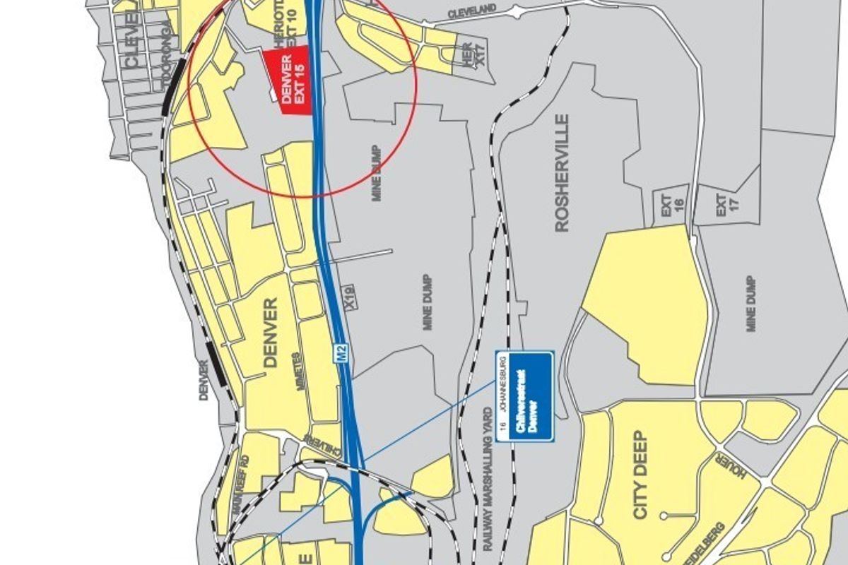 A regional map and layout diagram illustrating the surrounding industrial and transport infrastructure in the Denver and City Deep area.