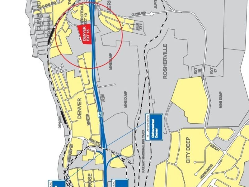 A regional map and layout diagram illustrating the surrounding industrial and transport infrastructure in the Denver and City Deep area.