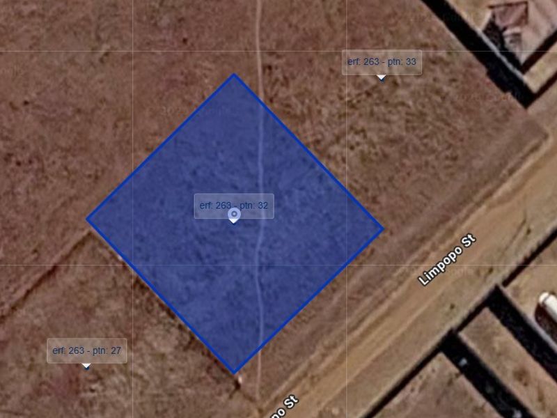 An aerial view showing the demarcated residential vacant land plot located along Limpopo Street.