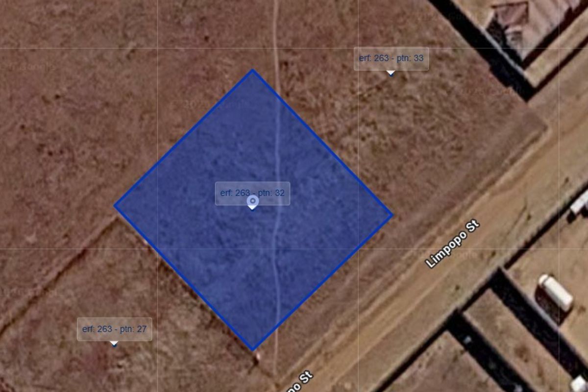An aerial view showing the demarcated residential vacant land plot located along Limpopo Street.