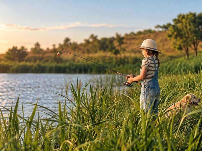 A scenic view of a natural pond and surrounding grassy landscape, highlighting the tranquil outdoor environment of the property.