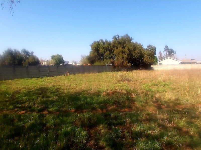 A vacant residential plot featuring a precast concrete boundary wall and established trees, offering a clear space for future development.