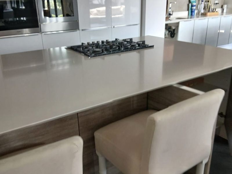 Modern kitchen featuring a central island with a built-in gas cooktop, sleek cabinetry, and integrated stainless steel appliances.