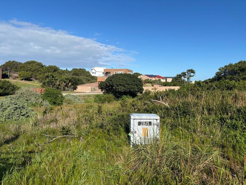 A view of a vacant residential plot featuring native vegetation and an installed electrical utility box, with surrounding neighborhood homes visible in the background.