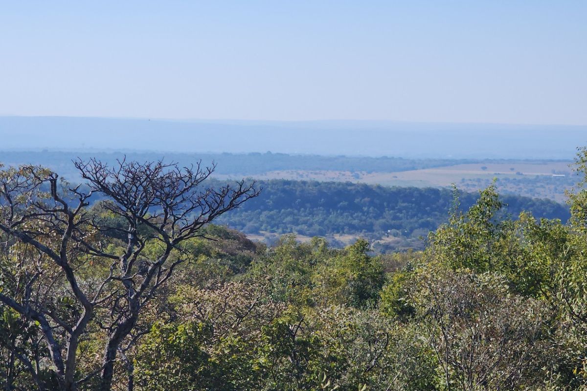 A scenic, elevated landscape view overlooking natural bushveld and rolling hills, showcasing the expansive natural surroundings of the property.