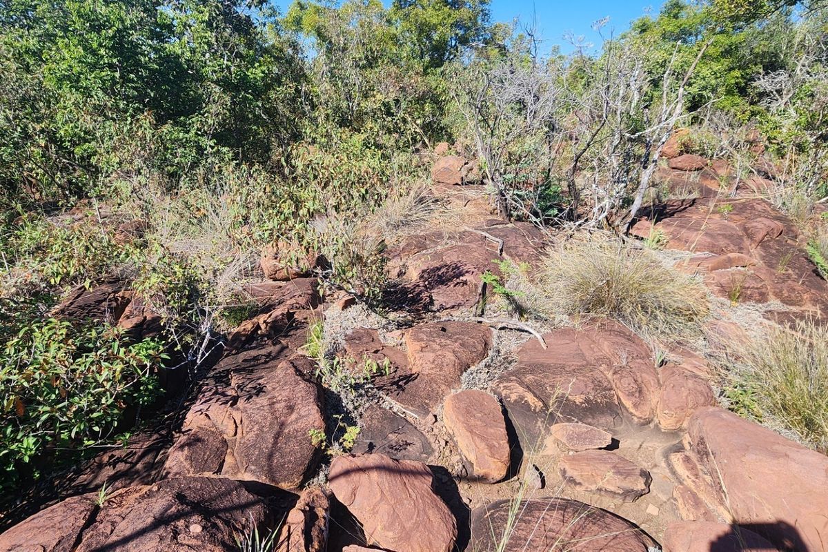A view of the natural landscape featuring rocky terrain and native bushveld vegetation on the vacant residential property.