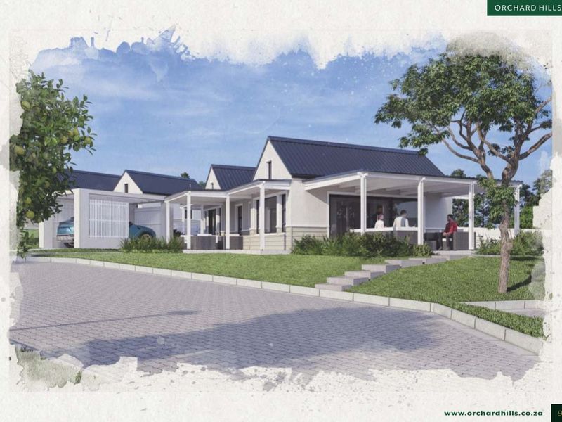 Architectural rendering of a modern residential development featuring pitched metal roofs, covered patios, and paved driveways in a landscaped setting.