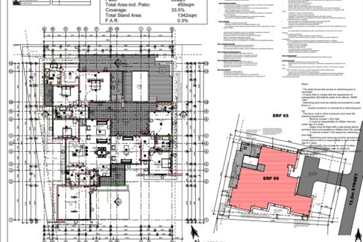 Architectural ground floor plan and site plan for the residential property, detailing layout, coverage, and site dimensions.