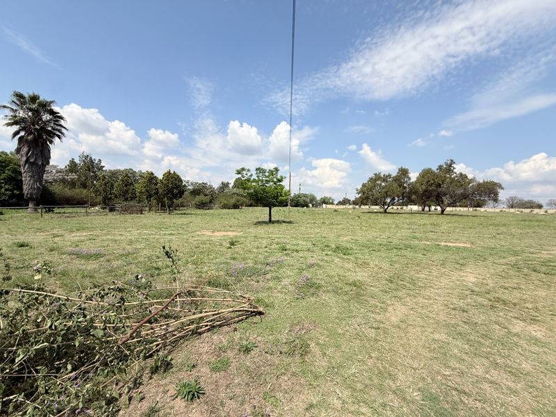 Expansive open farm land featuring established trees and perimeter fencing, offering a versatile outdoor space.