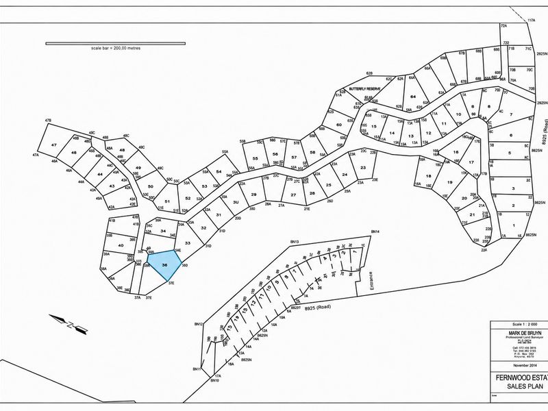 A professional sales plan for Fernwood Estate, highlighting the layout and positioning of various residential plots within the development.