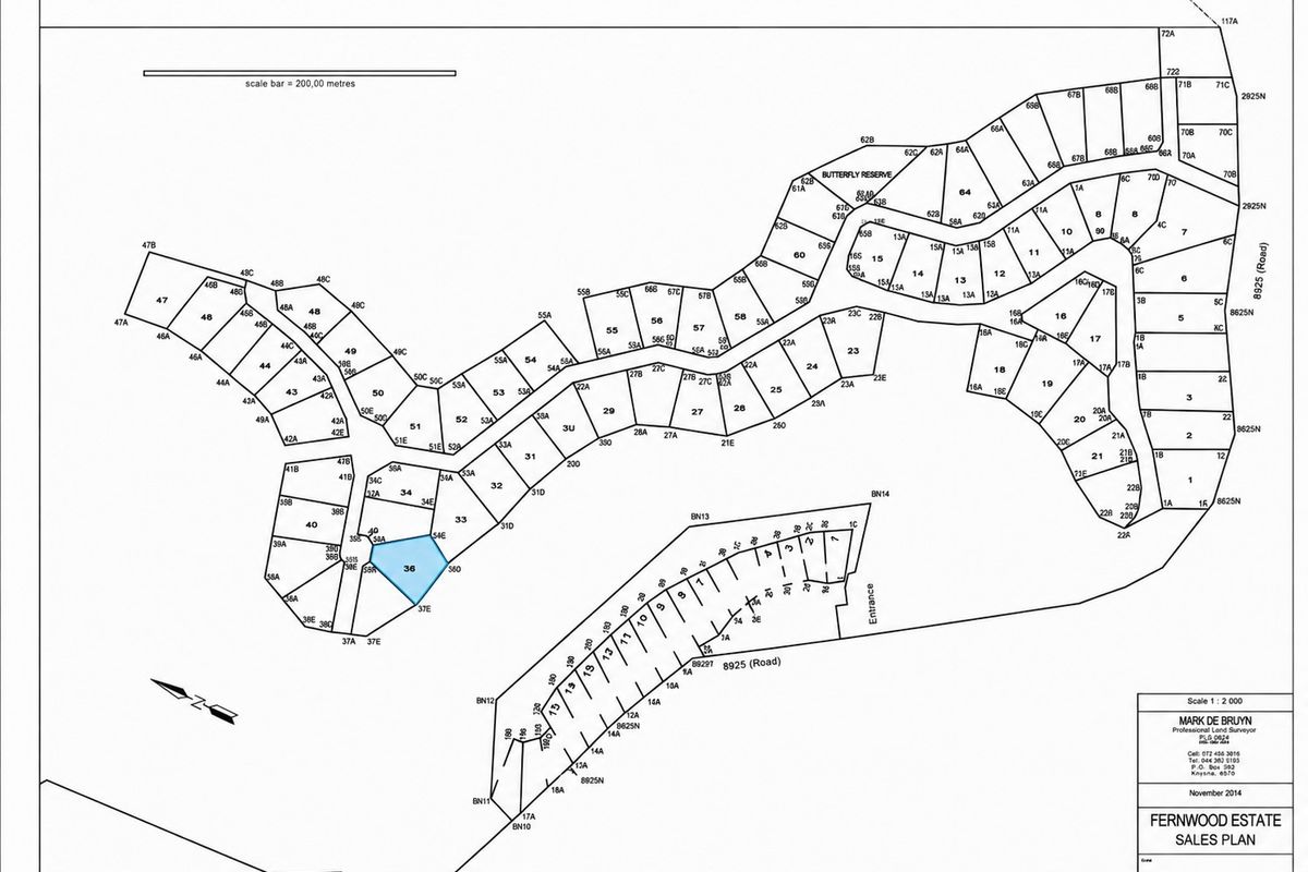 A professional sales plan for Fernwood Estate, highlighting the layout and positioning of various residential plots within the development.
