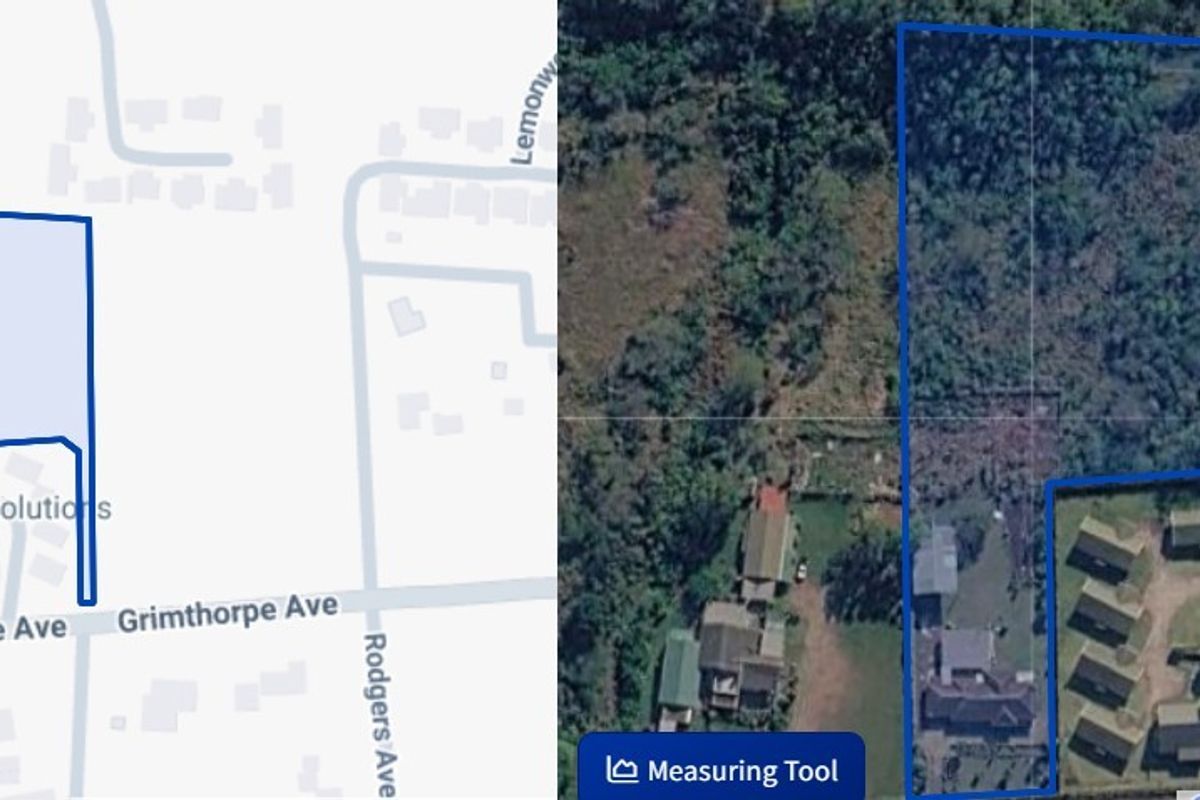 Aerial view showing the property boundary and layout of the small holding, including existing structures and access from Grimthorpe Avenue.