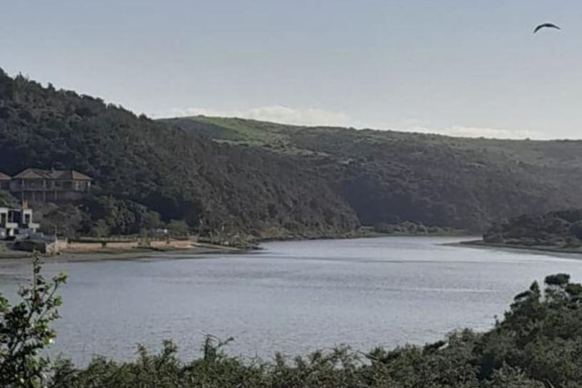 A scenic view overlooking a tranquil river estuary surrounded by rolling hills and natural vegetation.