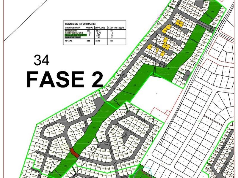 A detailed site development plan for Phase 2 of a residential estate, showing individual plot layouts and green space allocations.