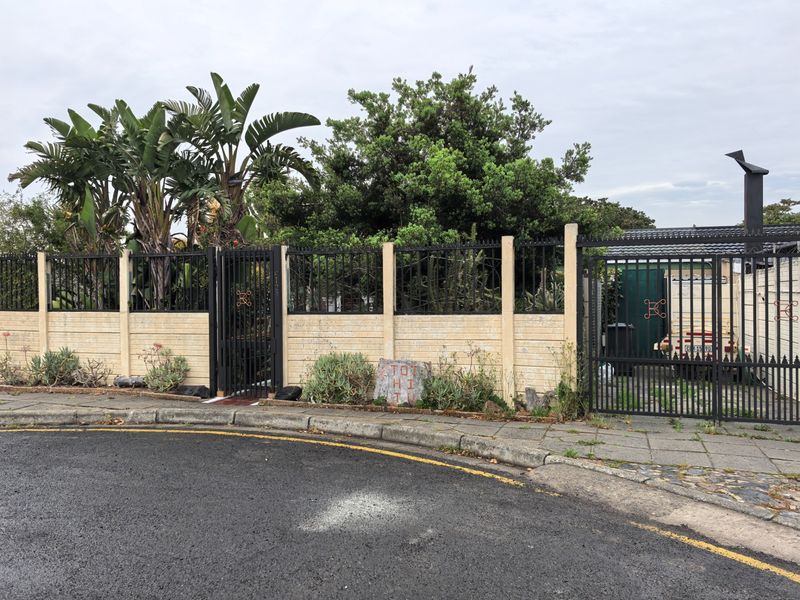 Front street-facing view of the property featuring a secure boundary wall, wrought iron fencing, and a gated driveway entrance.