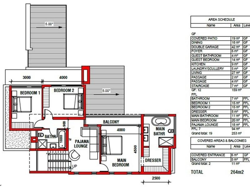 Architectural floor plan showing the layout and area schedule for the upper level of the property.