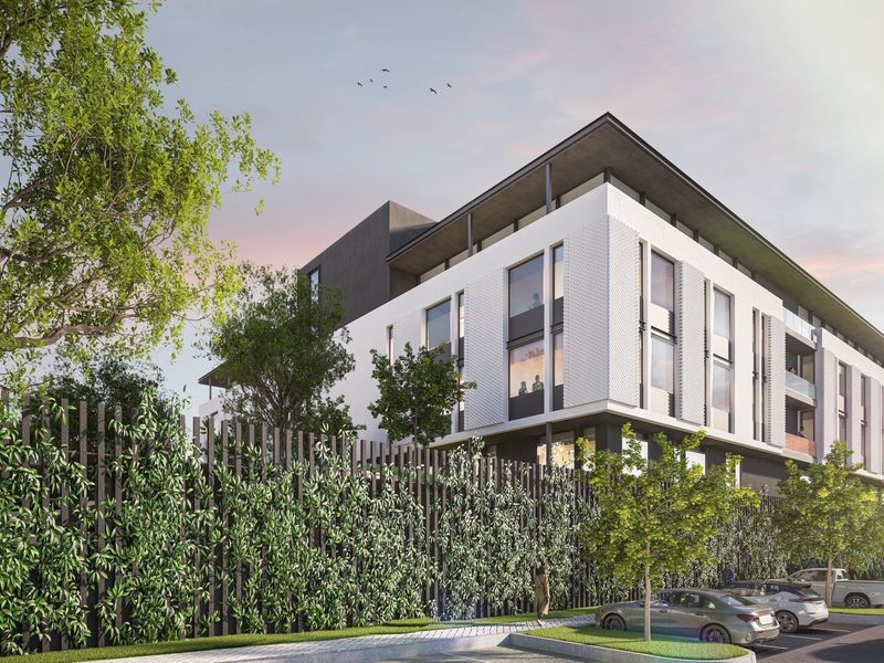 A high-quality architectural rendering of a modern multi-story office building featuring contemporary facade design, large windows, and integrated perimeter landscaping.
