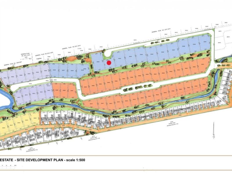 A site development plan for Kleine Parys Estate, illustrating the layout of residential erven, phases, and surrounding landscape features.