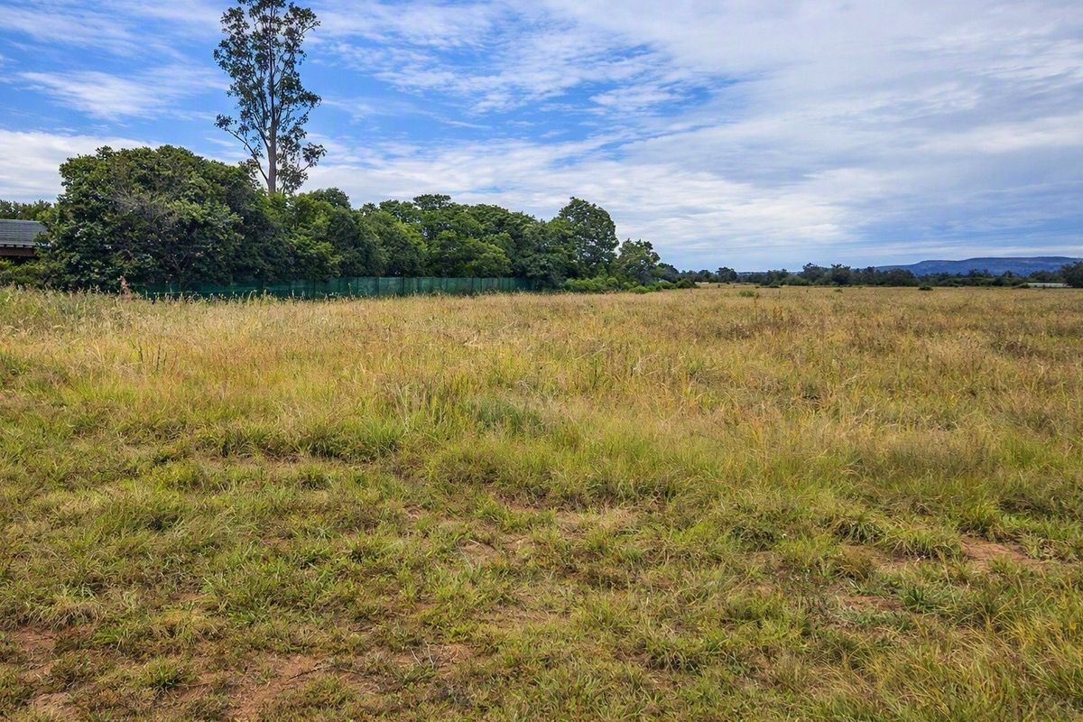 A wide, open residential vacant land plot featuring natural grass cover, mature boundary trees, and perimeter fencing.