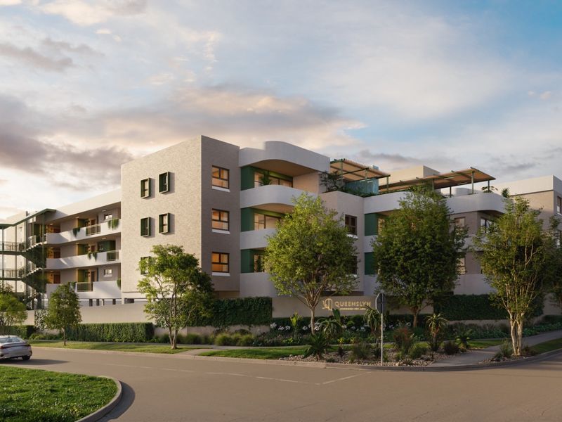 A modern multi-story apartment complex featuring contemporary architectural design, private balconies, and landscaped grounds, presented as a high-quality architectural rendering.