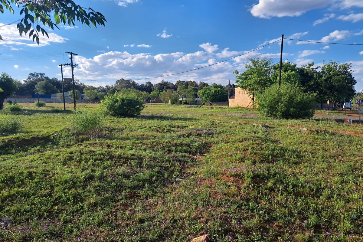 A vacant residential plot featuring natural grass coverage, utility poles, and overhead power lines, offering a clear space for potential development.