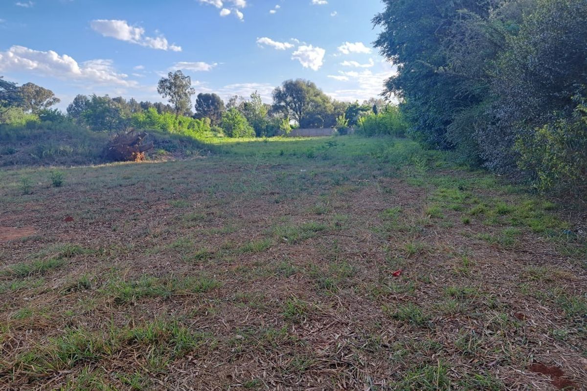 A view of a vacant residential plot featuring cleared land and mature trees along the perimeter.