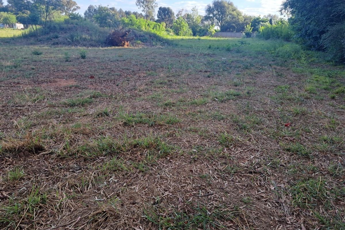A view of a vacant residential plot featuring cleared land, natural grass, and mature trees along the perimeter.