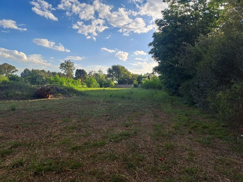 A spacious, open residential land plot featuring established trees and natural greenery, offering a peaceful setting for potential development.