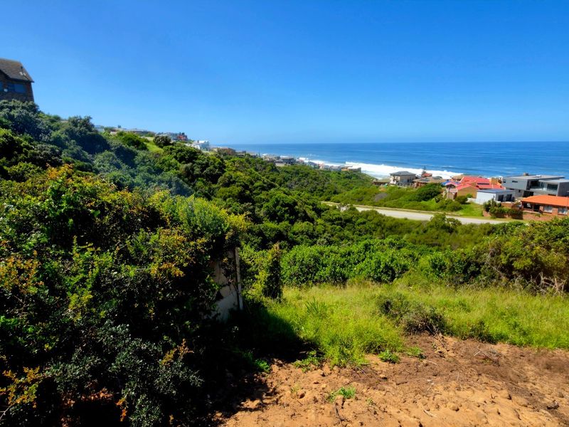 A scenic elevated view overlooking the coastal landscape, surrounding vegetation, and distant residential properties along the shoreline.