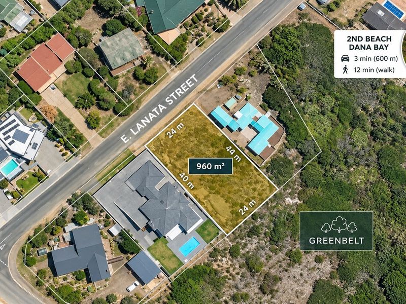 Aerial view of a 960m2 vacant residential plot located on E. Lanata Street, situated near a greenbelt and within walking distance to the beach.