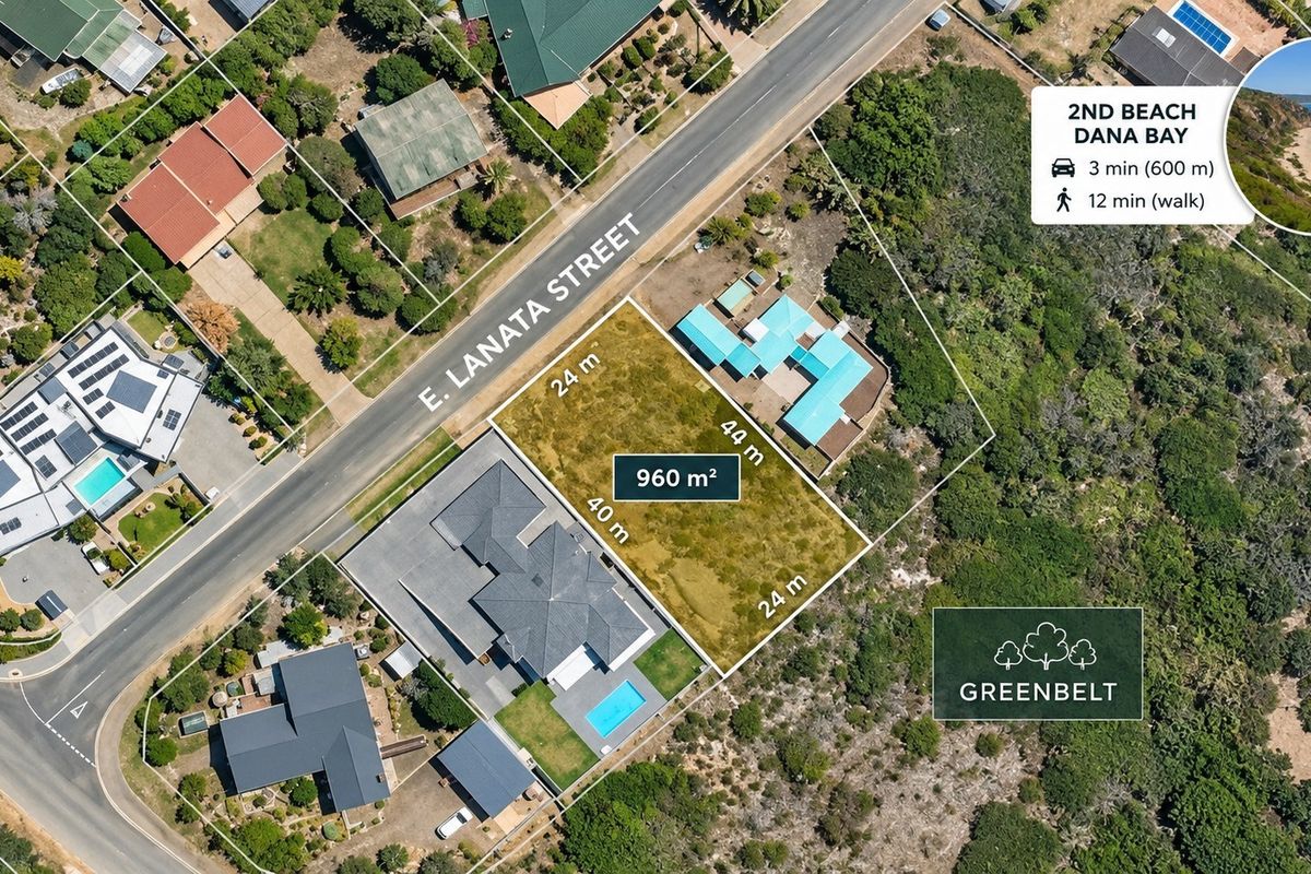 Aerial view of a 960m2 vacant residential plot located on E. Lanata Street, situated near a greenbelt and within walking distance to the beach.