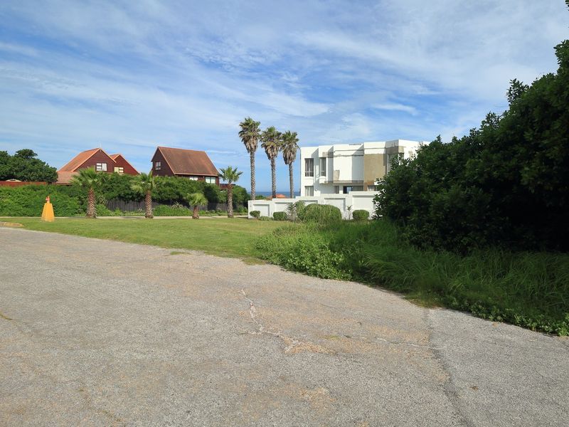 A street-level view of the residential property, featuring an asphalt road, landscaped verge with palm trees, and a boundary wall.