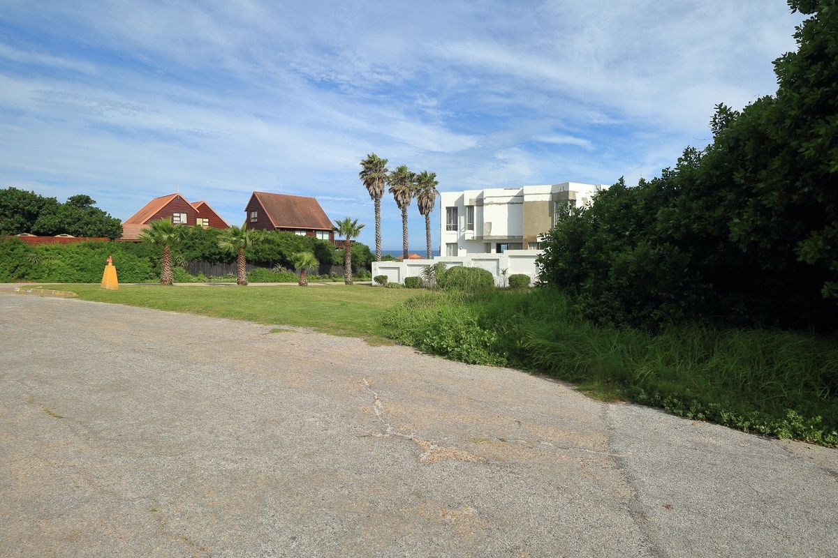A street-level view of the residential property, featuring an asphalt road, landscaped verge with palm trees, and a boundary wall.