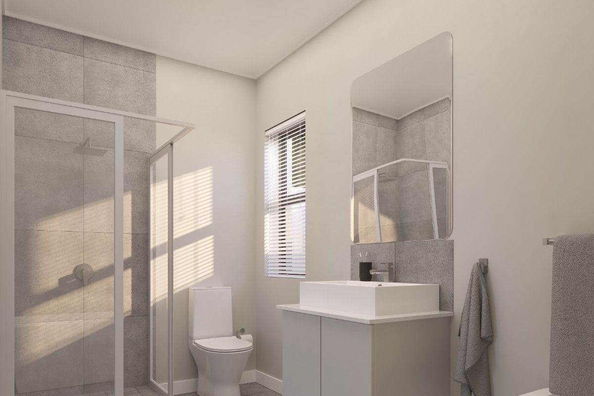 Modern bathroom featuring a walk-in shower with tiled walls, a sleek vanity with a vessel sink, and contemporary fixtures.