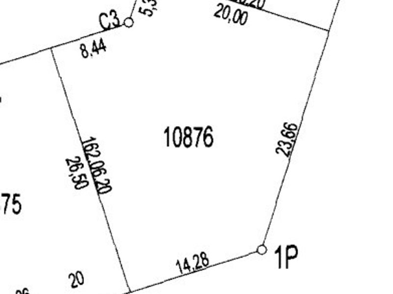 A detailed cadastral survey map showing the boundary dimensions and layout of the residential land plot.
