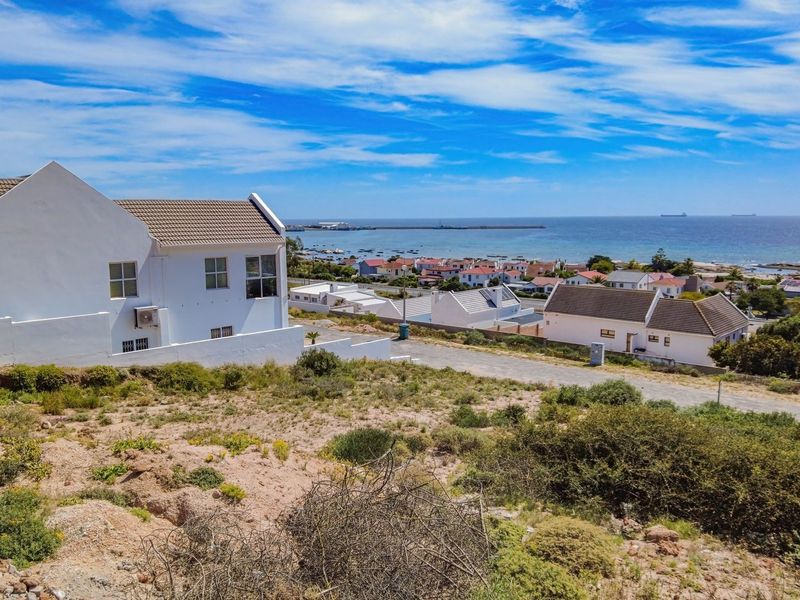 Elevated view overlooking a coastal residential neighborhood with clear ocean vistas and surrounding landscape.