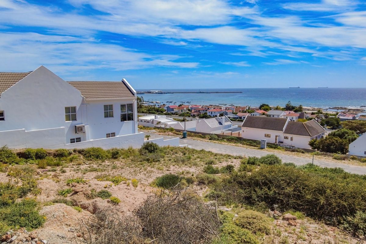 Elevated view overlooking a coastal residential neighborhood with clear ocean vistas and surrounding landscape.