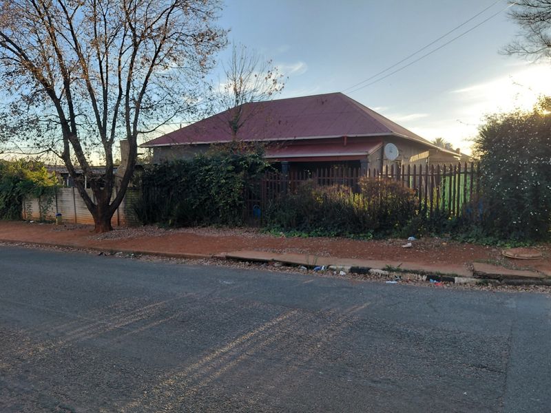 Front view of a residential property featuring a corrugated metal roof and steel palisade fencing, situated along a paved street.