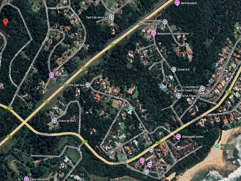 An aerial satellite view showing the residential street layout and surrounding coastal vegetation in the Ramsgate area.