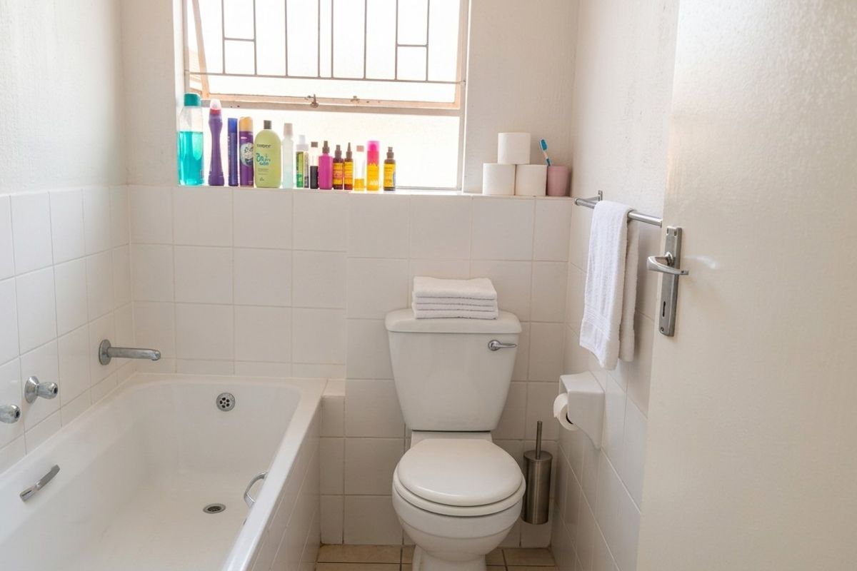 A functional bathroom featuring a standard bathtub, toilet, and tiled wall finishes with a window providing natural light.