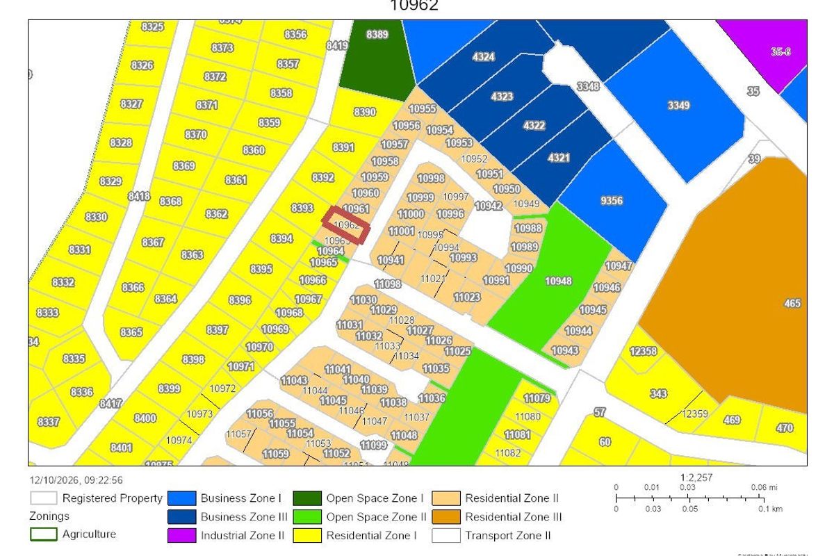 A zoning map illustrating the various land use designations and registered property boundaries for the area.