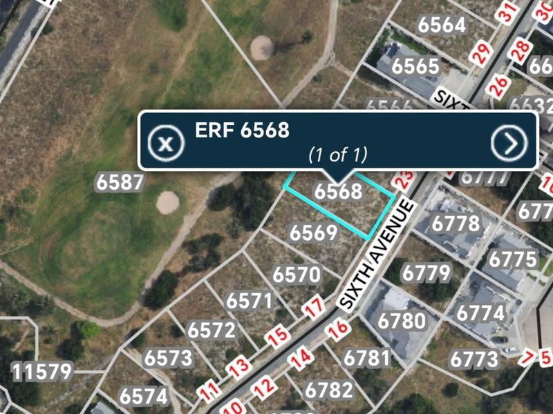 An aerial map view highlighting the location and boundaries of vacant residential erf 6568.