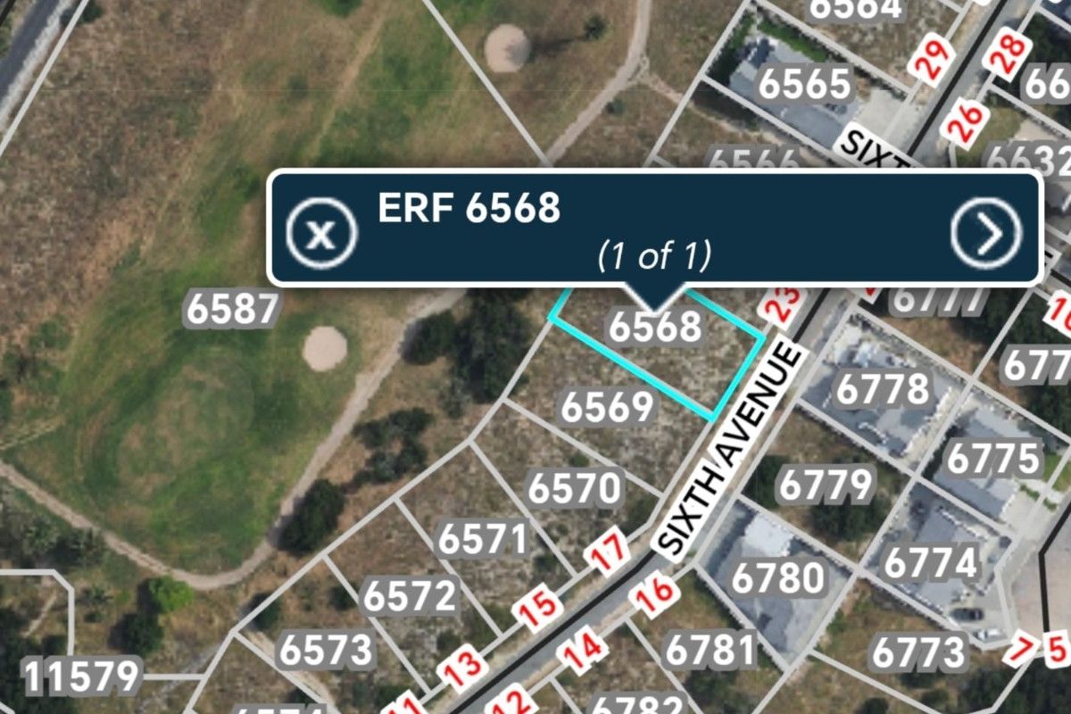 An aerial map view highlighting the location and boundaries of vacant residential erf 6568.