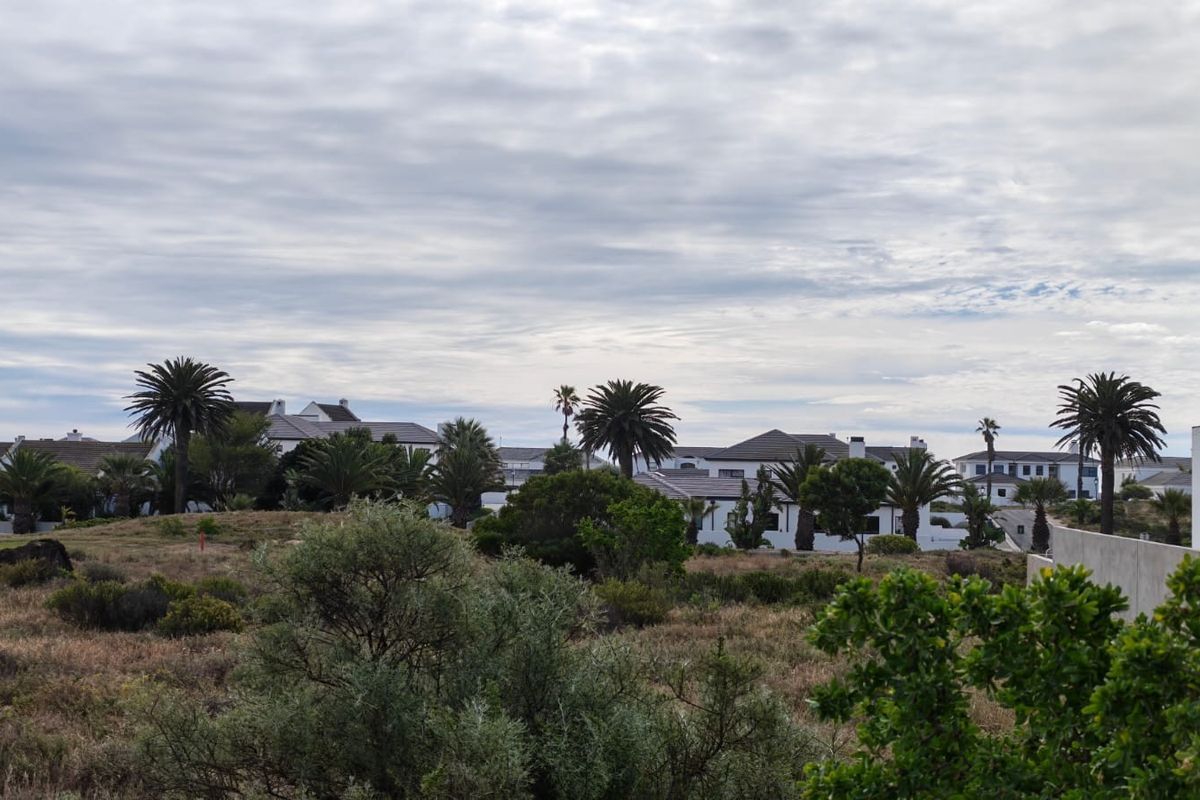 A view of the surrounding residential neighborhood and landscape from the vacant land plot.